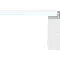 Modern Glass Top Desk With White Drawer Cabinet And Metal Frame