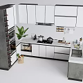 Modern Kitchen With White Upper Cabinets Gray Lower Cabinetry And Countertop Items 3d model