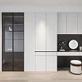Modern Minimalist White Wardrobe With Glass Doors Dressing Table Mirror Stool 3d model