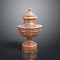 Ornate Decorative Urn With Carved Patterns Lid And Pedestal Base