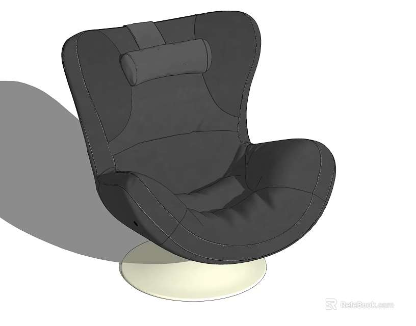 Black Single Seater Sofa with Modern Design Round White Swivel Base and Cushioned Backrest 3d model 