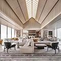 Elegant Modern Sales Office Interior With Skylight Ceiling Sofa Seating And Bookshelves