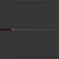 Katana Weapon With Orange Wrapped Handle And Black Blade On Grey Background