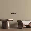 Poliform Two Modern Stools With Wooden Legs And Upholstered Seats In Minimalist Interior