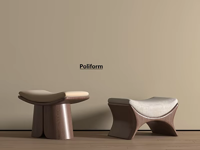 Poliform Two Modern Stools With Wooden Legs And Upholstered Seats In Minimalist Interior 3d model