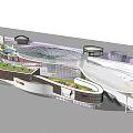 Modern Commercial Complex Architectural Design With Glass Dome Circular Structures And Green Landscaping
