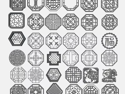 Classic Traditional Lattice Windows Design Featuring Various Shapes And Decorative Patterns 3d model