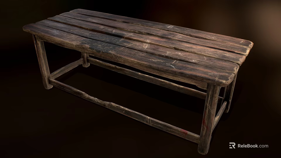 Old Wooden Bench Featuring Weathered Plank Top Rustic Design And Sturdy Legs 3d model 