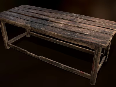 Old Wooden Bench Featuring Weathered Plank Top Rustic Design And Sturdy Legs 3d model