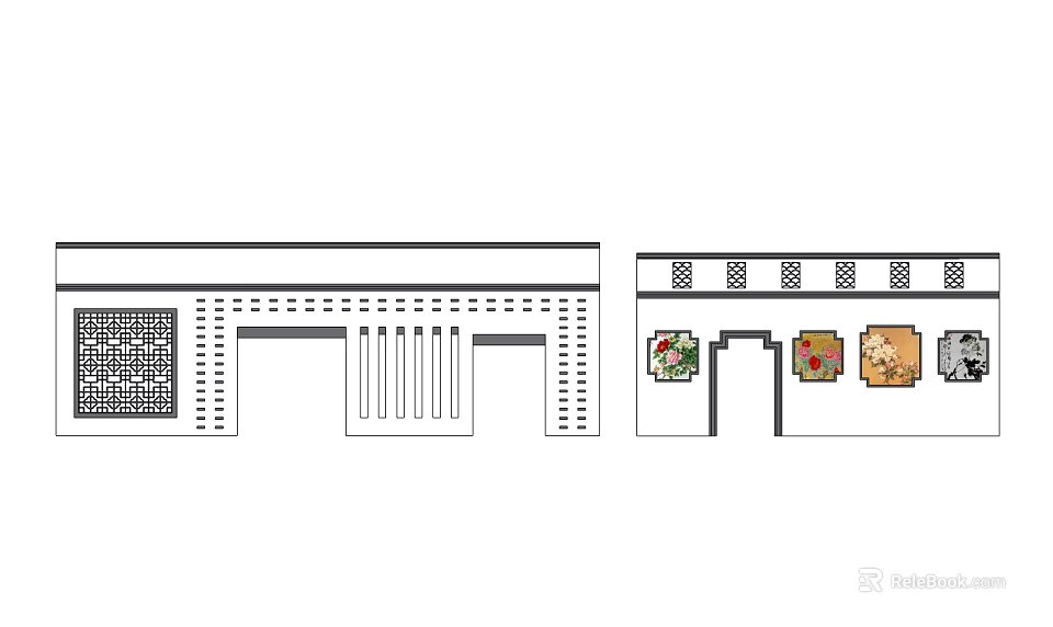 Modern Feature Wall Design With Grid Structure And Decorative Elements 3d model