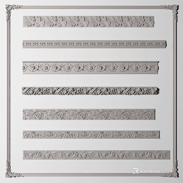 Different Styles Of Decorative Gypsum Moldings With Ornate Patterns For Interior Decoration 3d model 