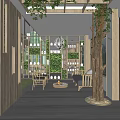 Elegant Modern Restaurant Interior With Wooden Elements Large Windows And Rattan Pendant Lights