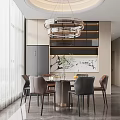 Modern Luxury High Ceiling Living And Dining Room With Marble Accents And Cozy Furnishings