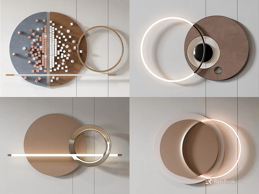 Modern Minimalist Circular Wall Decor with Illuminated Rings and Geometric Design 3d model