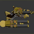 Golden Futuristic Mechanical Weapon With Barrel Gear Decorative Parts And Metallic Structure
