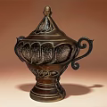 Vintage Bronze Decorative Ornament Combination With Lid Carved Patterns And Curved Handles