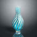 Modern Glass Sculpture Vase with Spiral Striped Blue and White Design