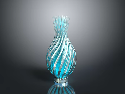 Modern Glass Sculpture Vase with Spiral Striped Blue and White Design 3d model