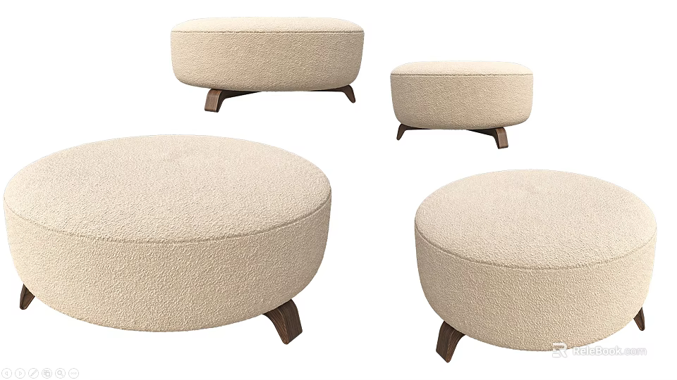 Modern Beige Upholstered Round Stools With Wooden Legs Set Of Four Pieces 3d model 