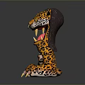Colorful Leopard Figure With Open Mouth Mane And Sharp Claws On Gray Background