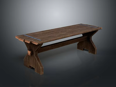 Rustic Wooden Bench With Solid Wood Construction Metal Accents And Simple Design 3d model