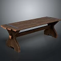 Rustic Wooden Bench With Solid Wood Construction Metal Accents And Simple Design 3d model