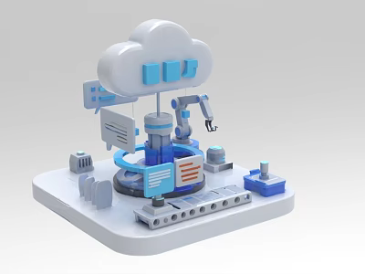 Modern Tech Themed Decorative Ornament Set With Cloud Robot Arm And 3D Elements 3d model