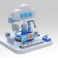Modern Tech Themed Decorative Ornament Set With Cloud Robot Arm And 3D Elements 3d model