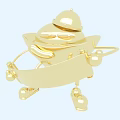 Cute Golden Cartoon Ingot Character With Smiling Face Wearing Hat Holding Banner