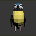 Colorful Low Poly Bird with Blue Green Yellow Feathers Standing on Black Surface with Reflection