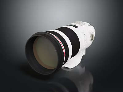 Professional White Camera Lens With Red Stripe And Large Aperture Design 3d model