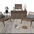 Natural Style Rattan Accent Chairs With Wooden Frame Side Table And Open Book