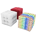 Three Square Tufted Fabric Ottomans In Different Colors For Living Room