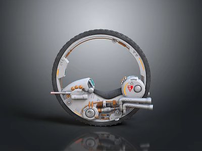 Futuristic Single Wheel Car With Mechanical Structure Metallic Components And Seat 3d model