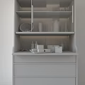 Modern Wooden Sideboard Interior With Glass Door Shelves And Decorative Items
