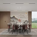 Private Dining Room With Mountain Murals And Natural View 3d model