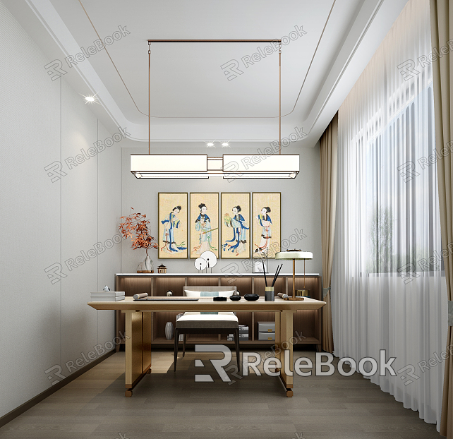 New Chinese Style Study Study Study Room model