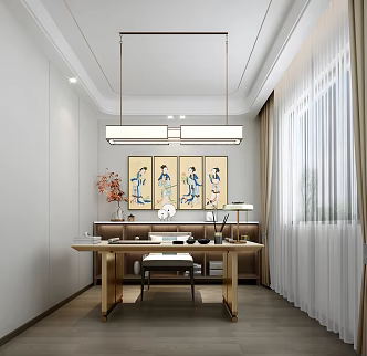 New Chinese Style Study Room 3d model