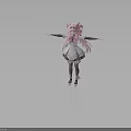 Anime Style Pink Hair Character With Bows White Purple Frilly Dress And Small Magical Creature