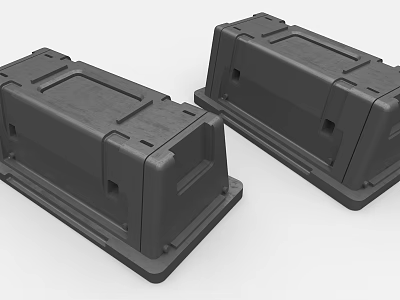 Two Black Industrial Equipment Enclosures With Structural Design Surface Grooves And Holes 3d model