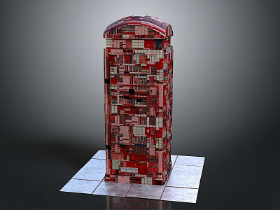Red And Pink Block Composed Tower Structure On Square Platform Base 3d model