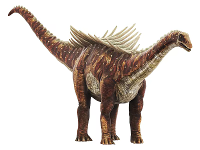 Realistic Spiked Back Dinosaur Model With Long Neck And Brown Beige Skin 3d model
