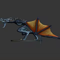 Space Dragon Sculpture With Blue Body And Orange Wings On Black Base