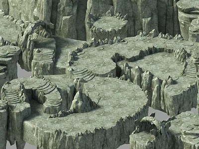 Rocky Terrain 3D Model Featuring Circular Platforms And Stepped Structures 3d model