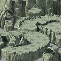 Rocky Terrain 3D Model Featuring Circular Platforms And Stepped Structures