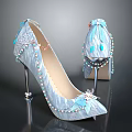 Sparkling Blue Pointed Toe High Heels With Beads Bow And Rhinestones On Stiletto Heel