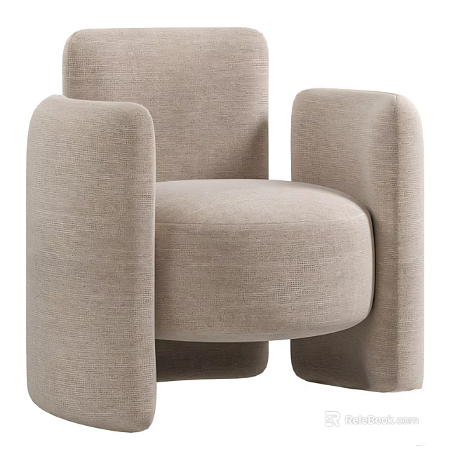 Light Beige Fabric Single Sofa With Modern Rounded Arms And Sleek Design 3d model