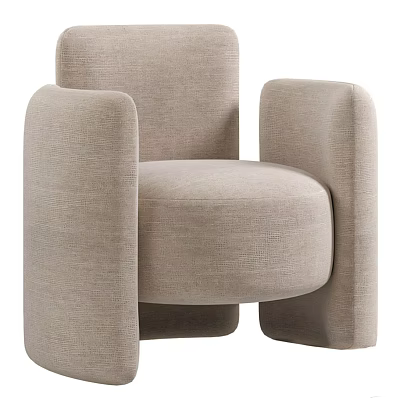 Light Beige Fabric Single Sofa With Modern Rounded Arms And Sleek Design 3d model