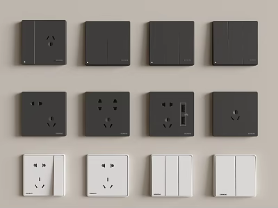Modern Black And White Switch Panels With Various Socket And Switch Designs For Home Use 3d model