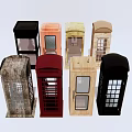 Collection of Public Phone Booths Featuring Various Colors and Different Materials